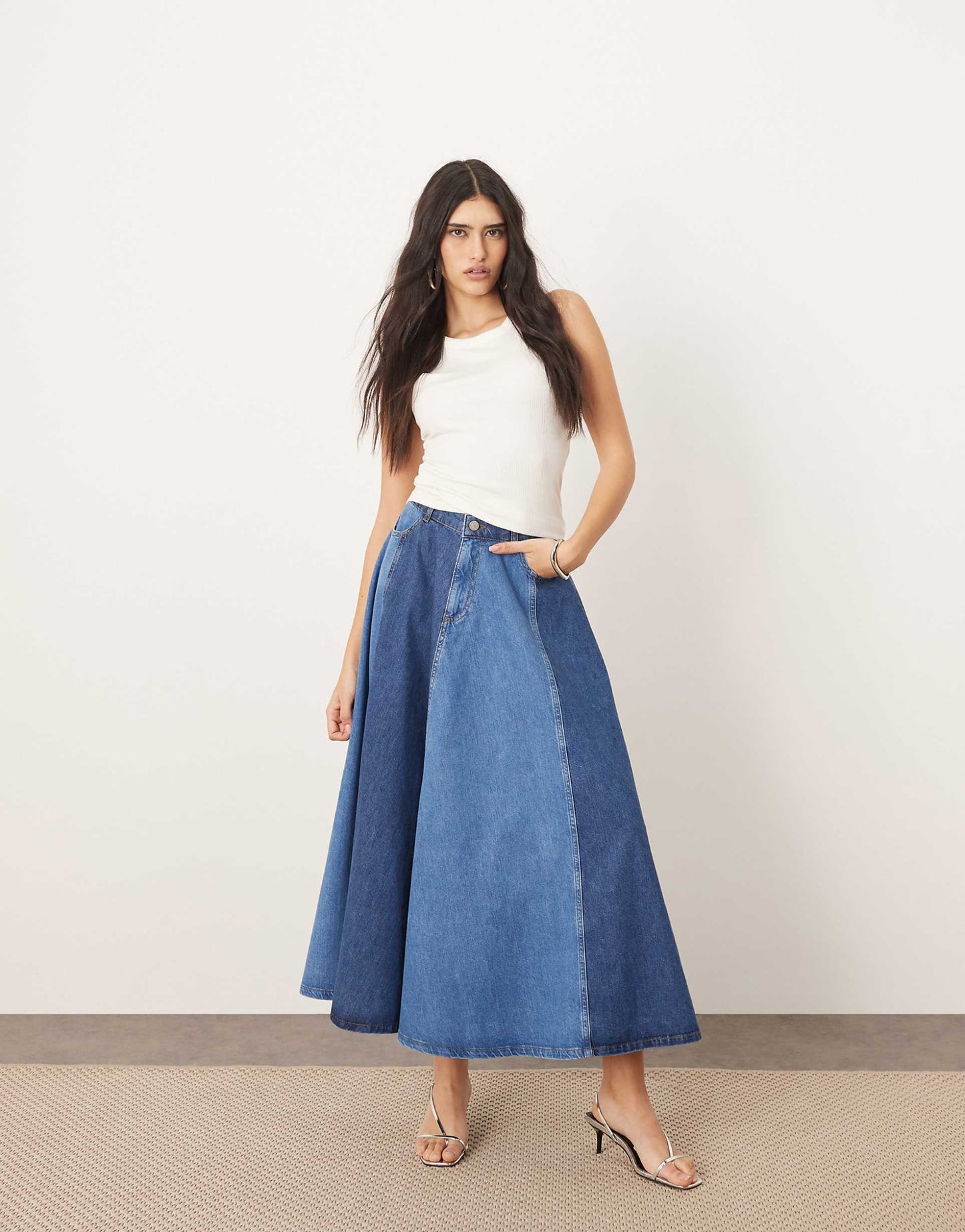 Denim Panelled Maxi Skirt