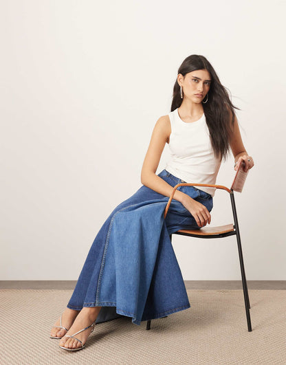 Denim Panelled Maxi Skirt