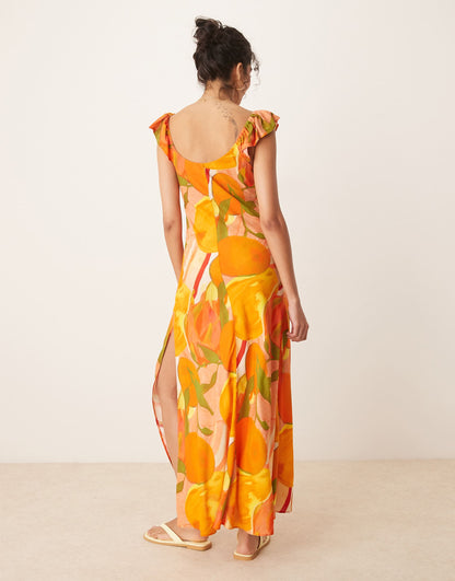 Frill Sleeve Maxi Dress