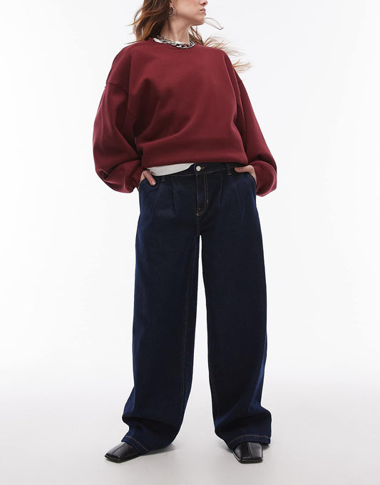 Pleat Front Wide Leg Jeans