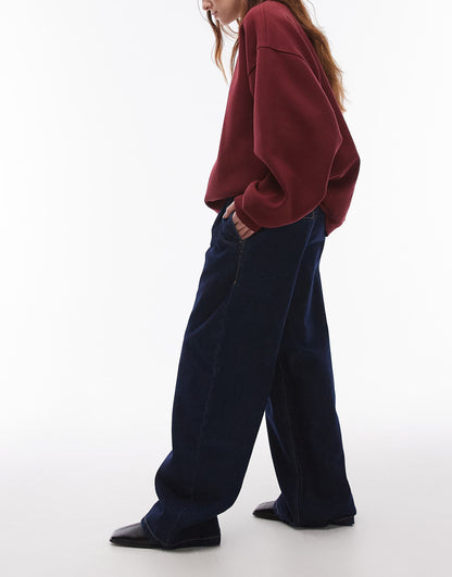 Pleat Front Wide Leg Jeans