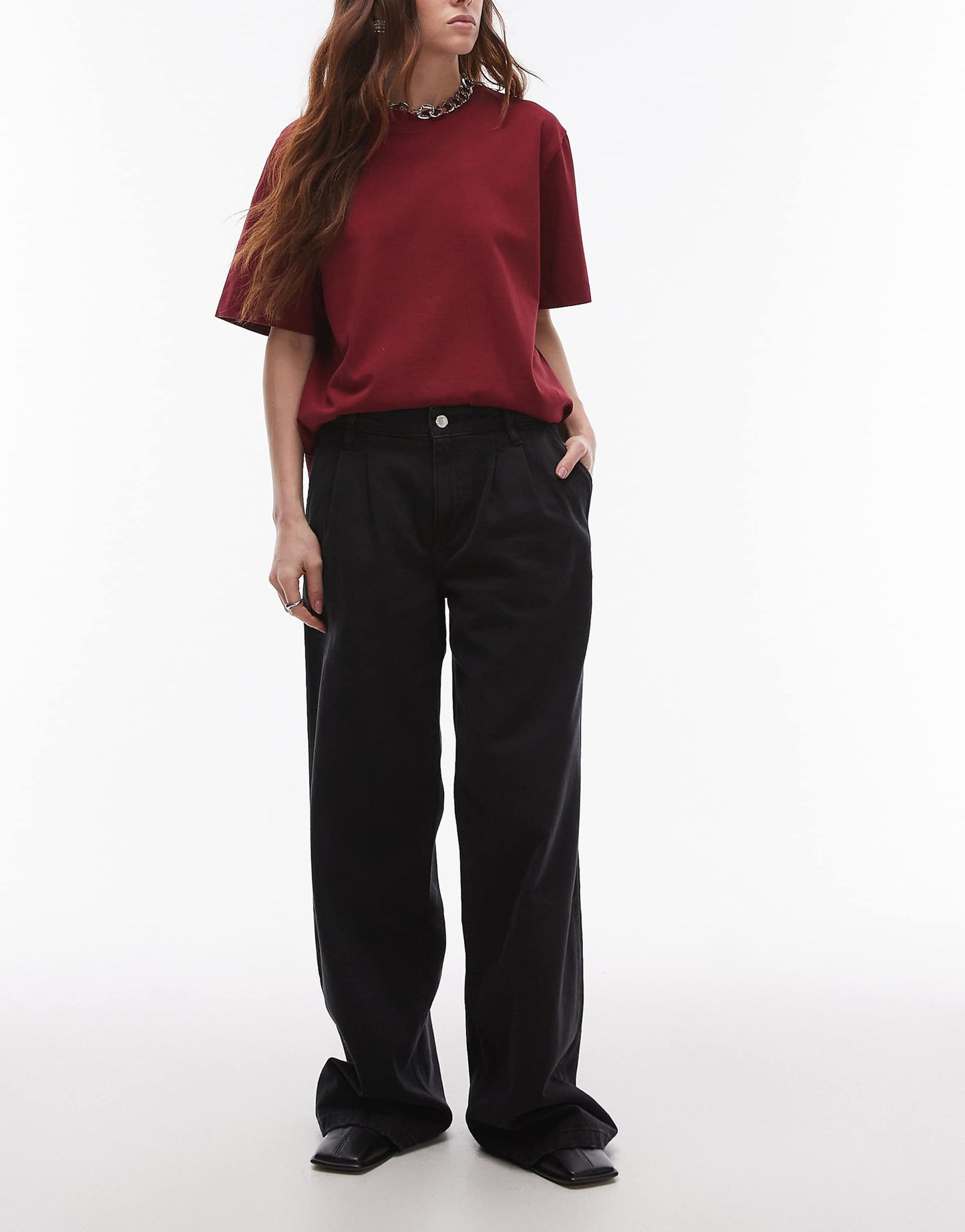 Pleat Front Wide Leg Jeans