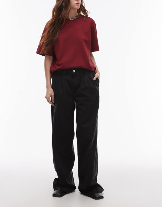 Pleat Front Wide Leg Jeans