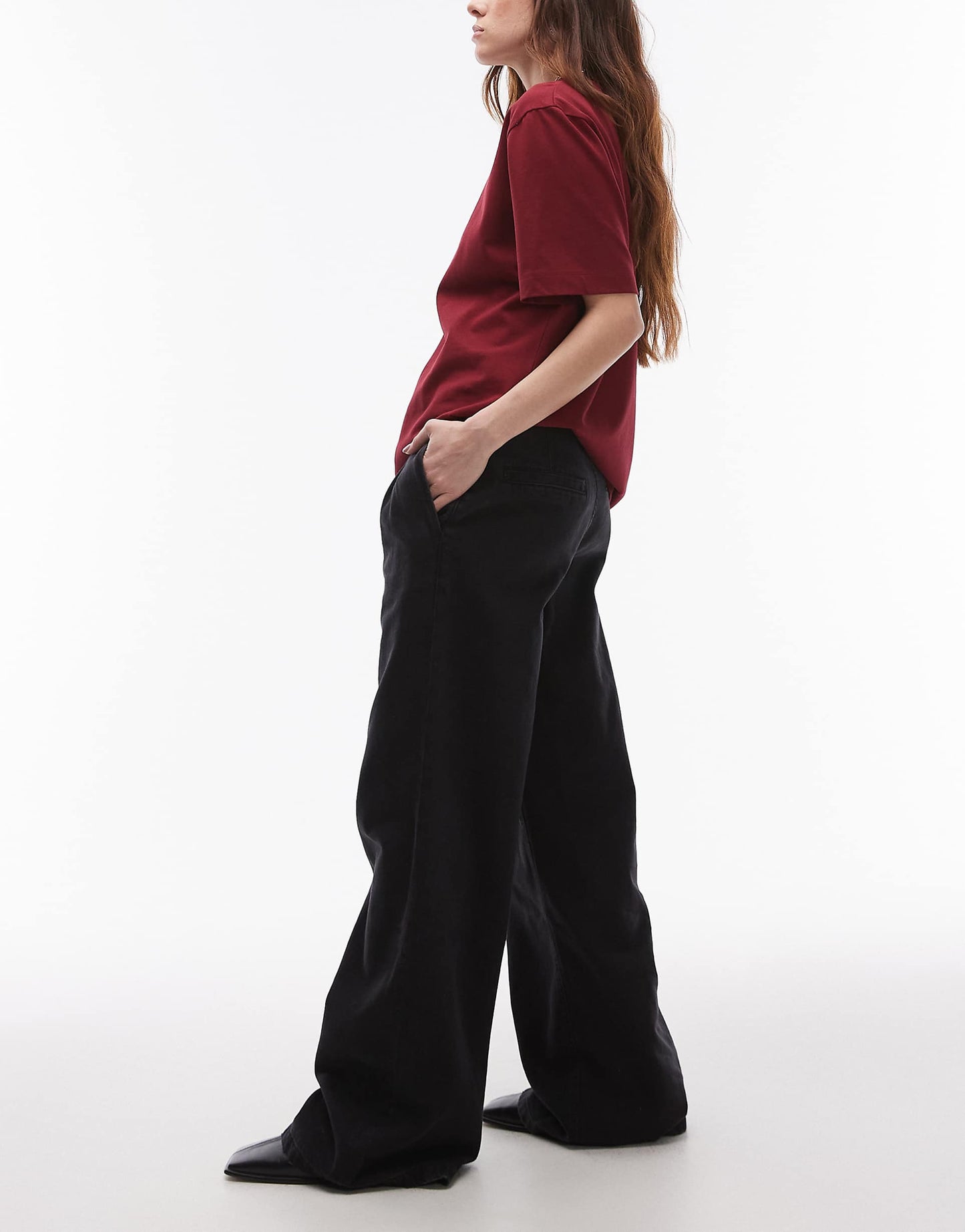 Pleat Front Wide Leg Jeans