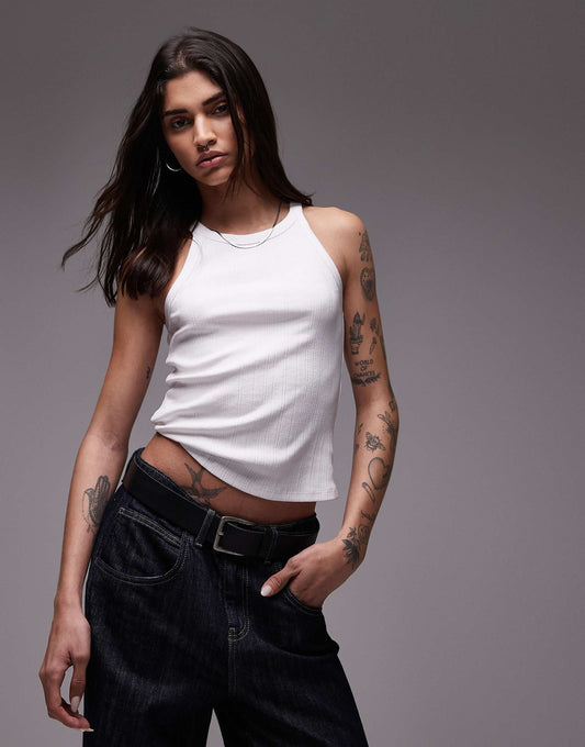 Mixed Rib Round Neck Vest