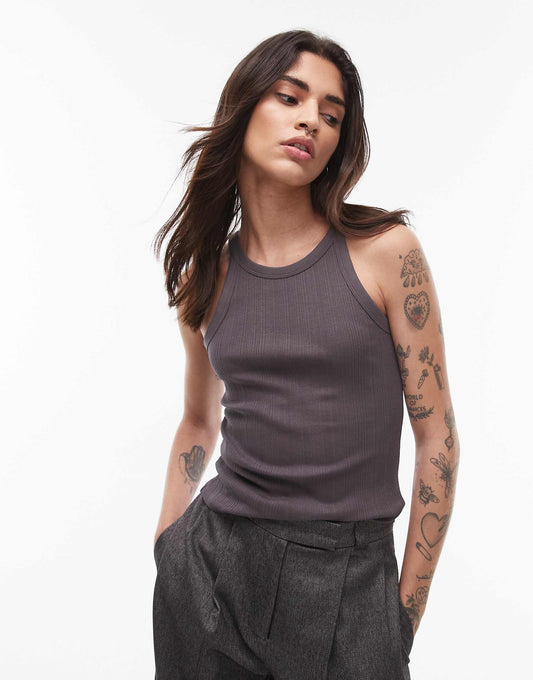 Mixed Rib Round Neck Vest