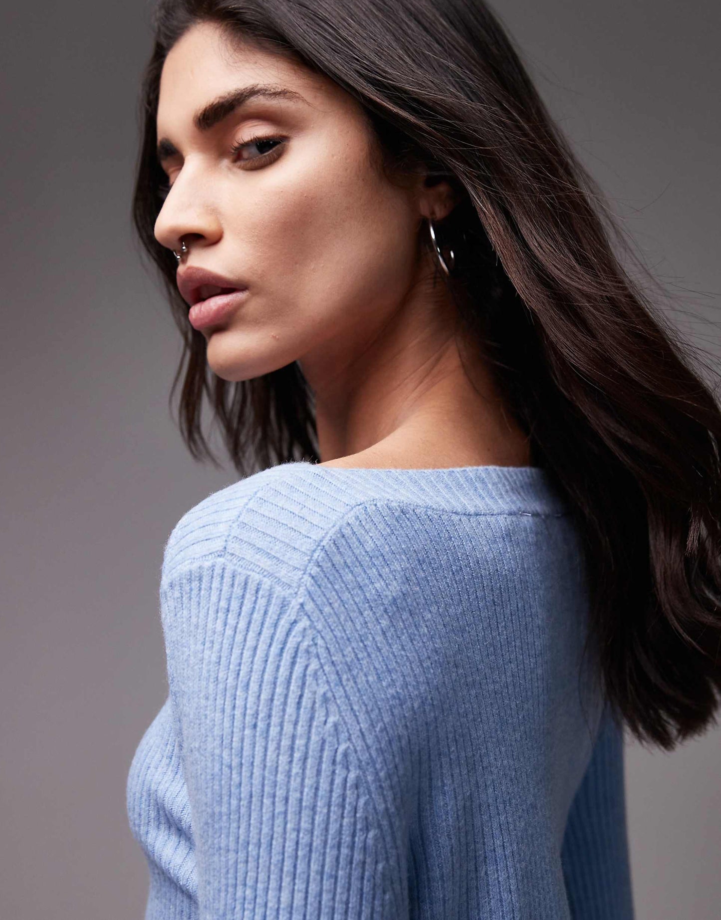Ribbed Boat Neck Long Sleeve Top