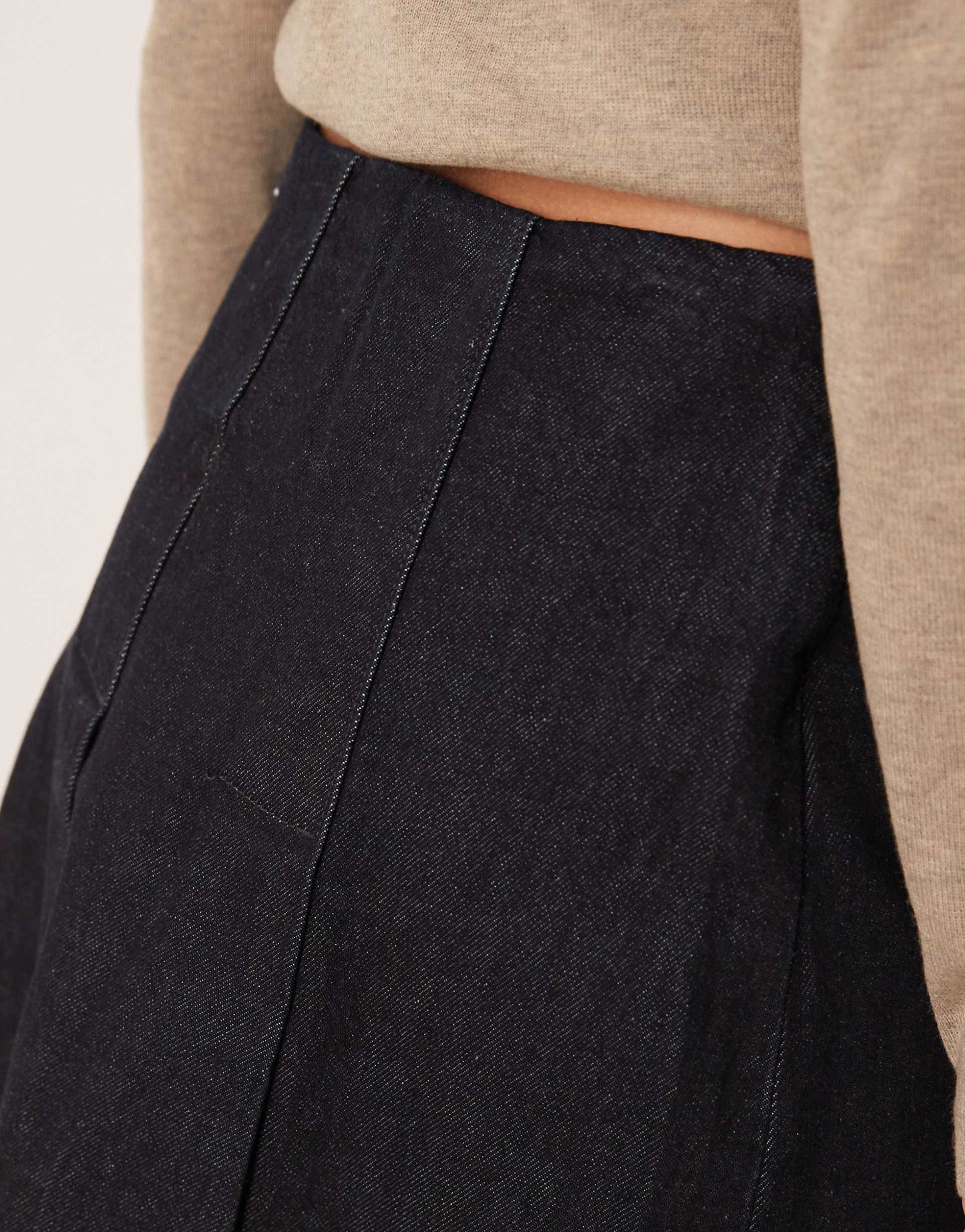 Denim Pleated Midi Skirt