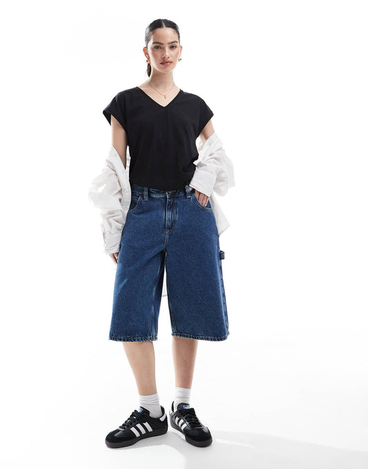 Bree Worker Baggy Fit Mid Waist Denim Jorts
