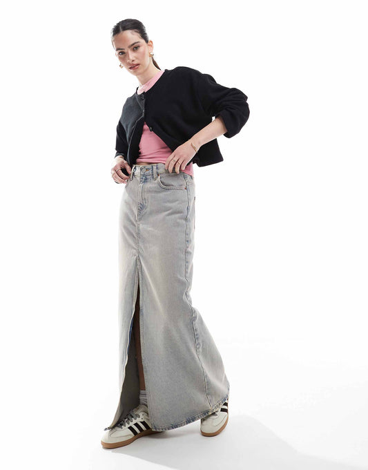 Myra Midi Denim Skirt With Front Split