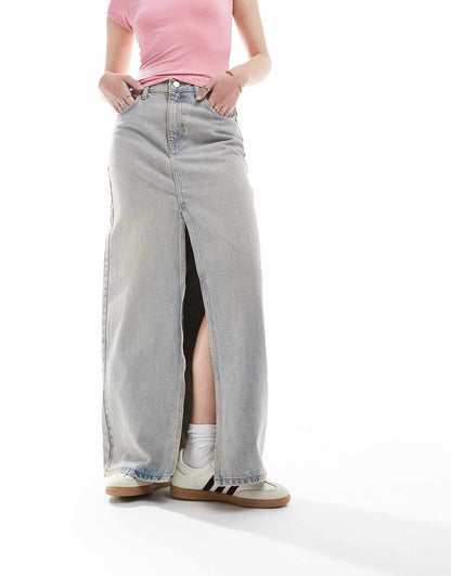 Myra Midi Denim Skirt With Front Split