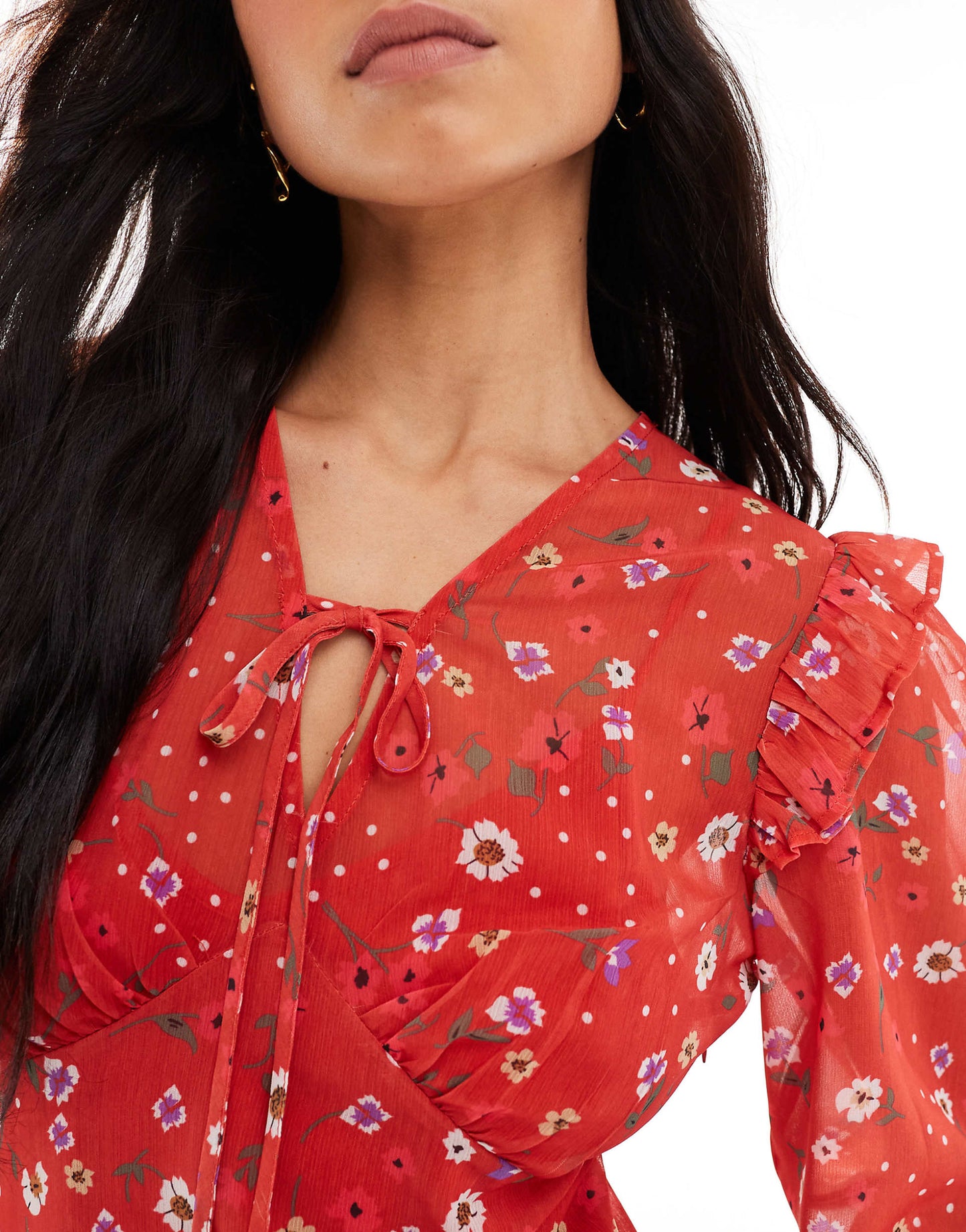 Floral And Polka Dot Ruffle Midaxi Dress