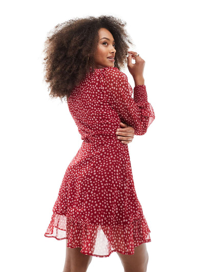 Smudge Spot Ruffle Wrap Mini Dress