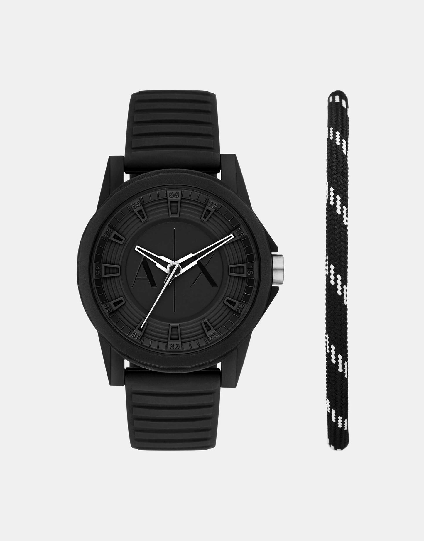 Three-Hand Black Silicone Watch And Bracelet Set