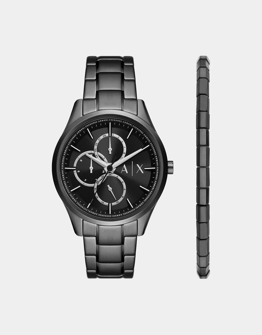 Multifunction Black Stainless Steel Watch And Bracelet Set