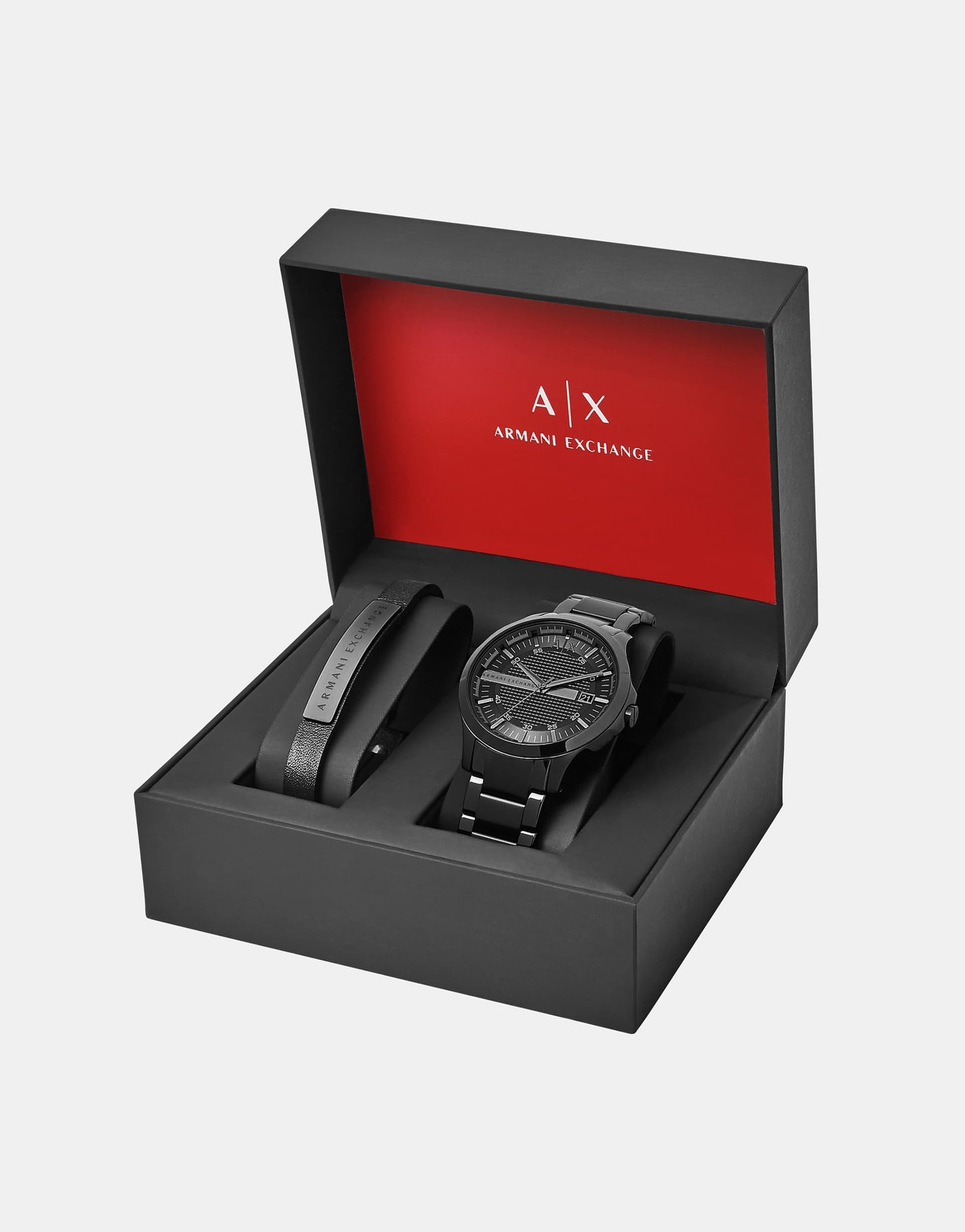 Three-Hand Date Black Stainless Steel Watch And Bracelet Gift Set