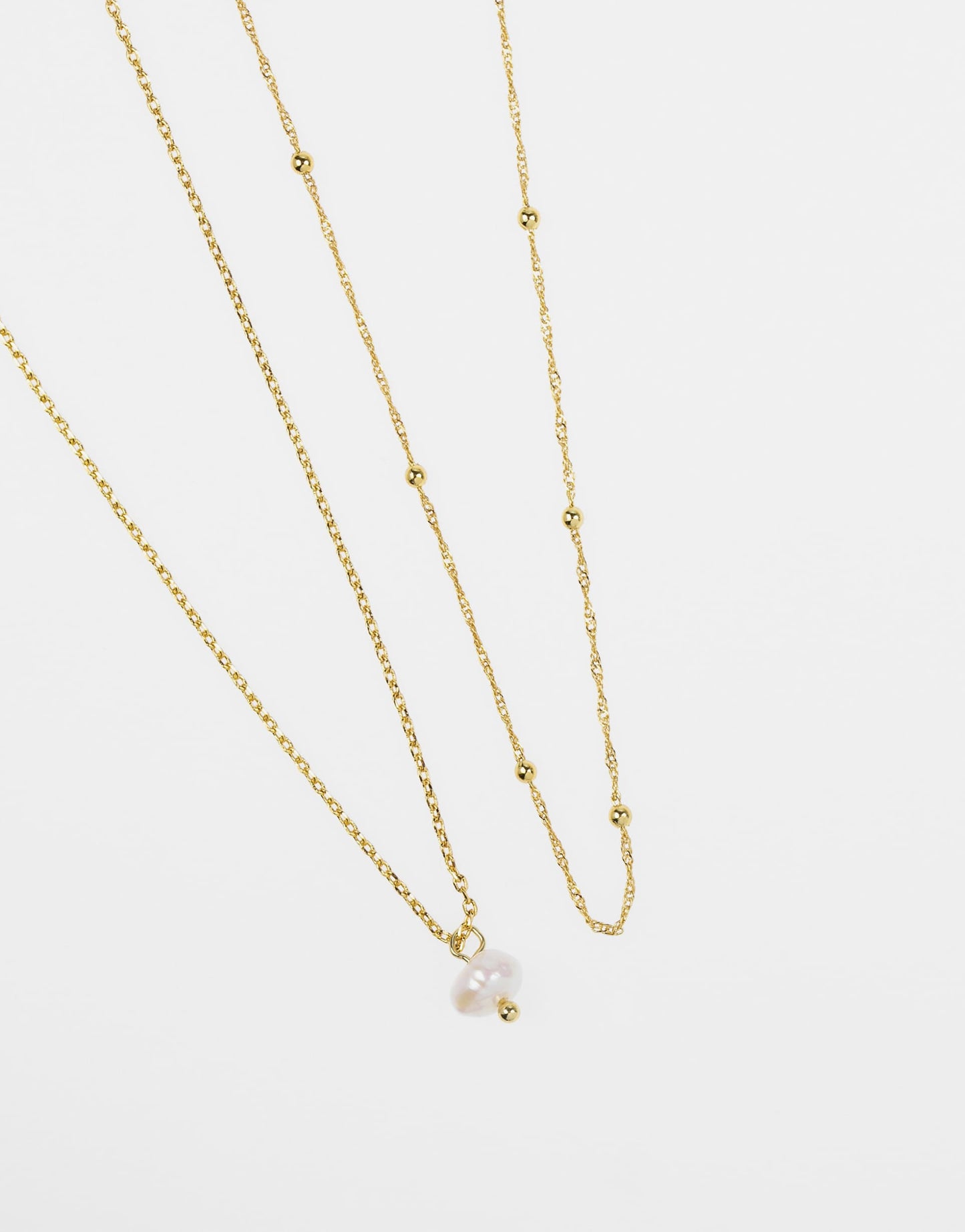 Gold Plated 2-Row Single Pearl Drop Necklace