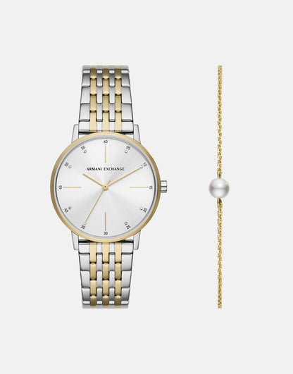 Three-Hand Two-Tone Stainless Steel Watch And Bracelet Set