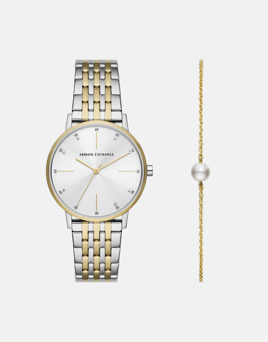 Three-Hand Two-Tone Stainless Steel Watch And Bracelet Set