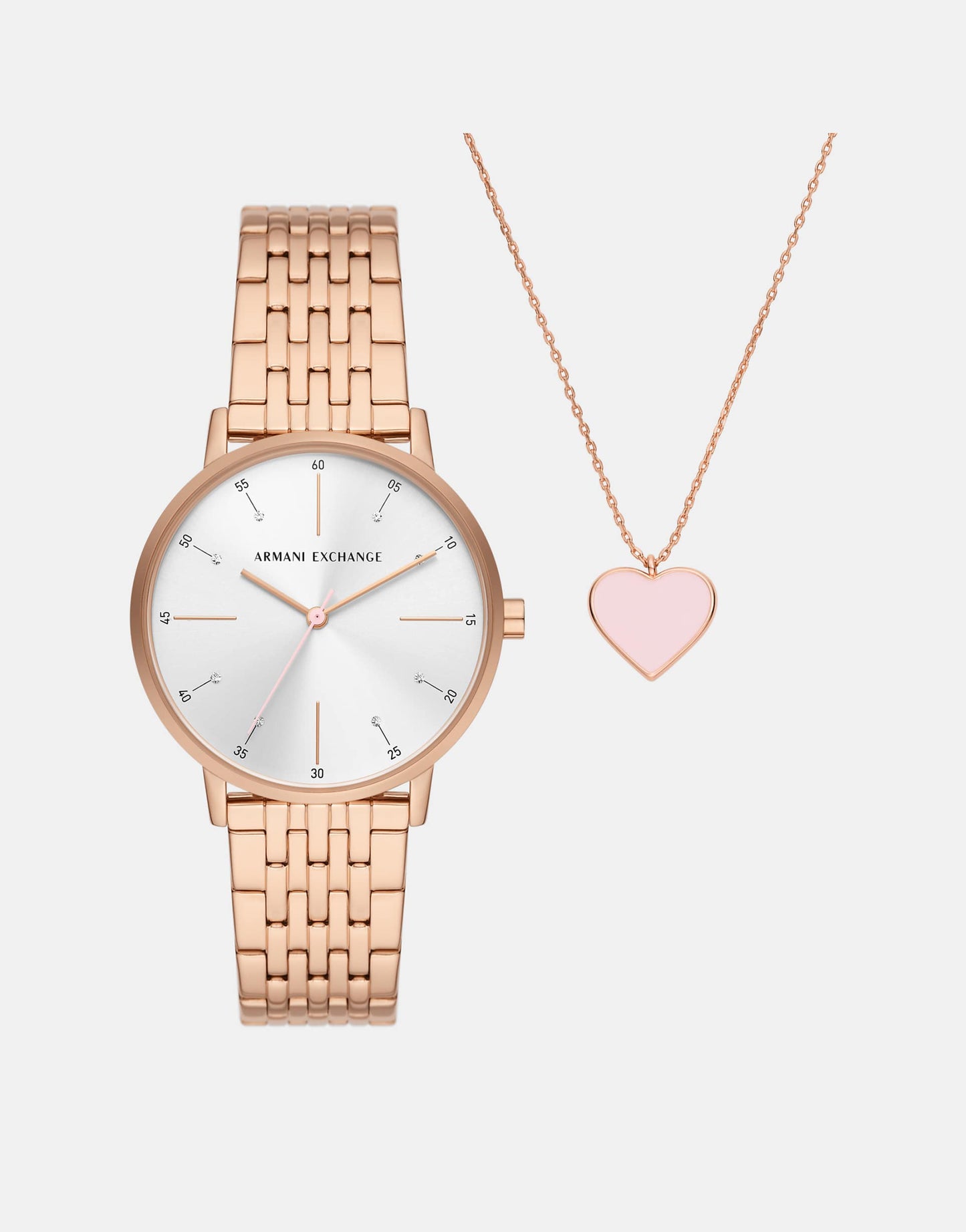 Three-Hand Rose Gold-Tone Stainless Steel Watch And Rose Gold-Tone Stainless Steel Necklace Set