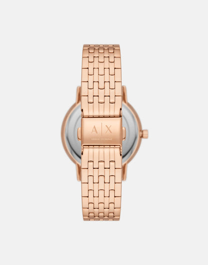 Three-Hand Rose Gold-Tone Stainless Steel Watch And Rose Gold-Tone Stainless Steel Necklace Set