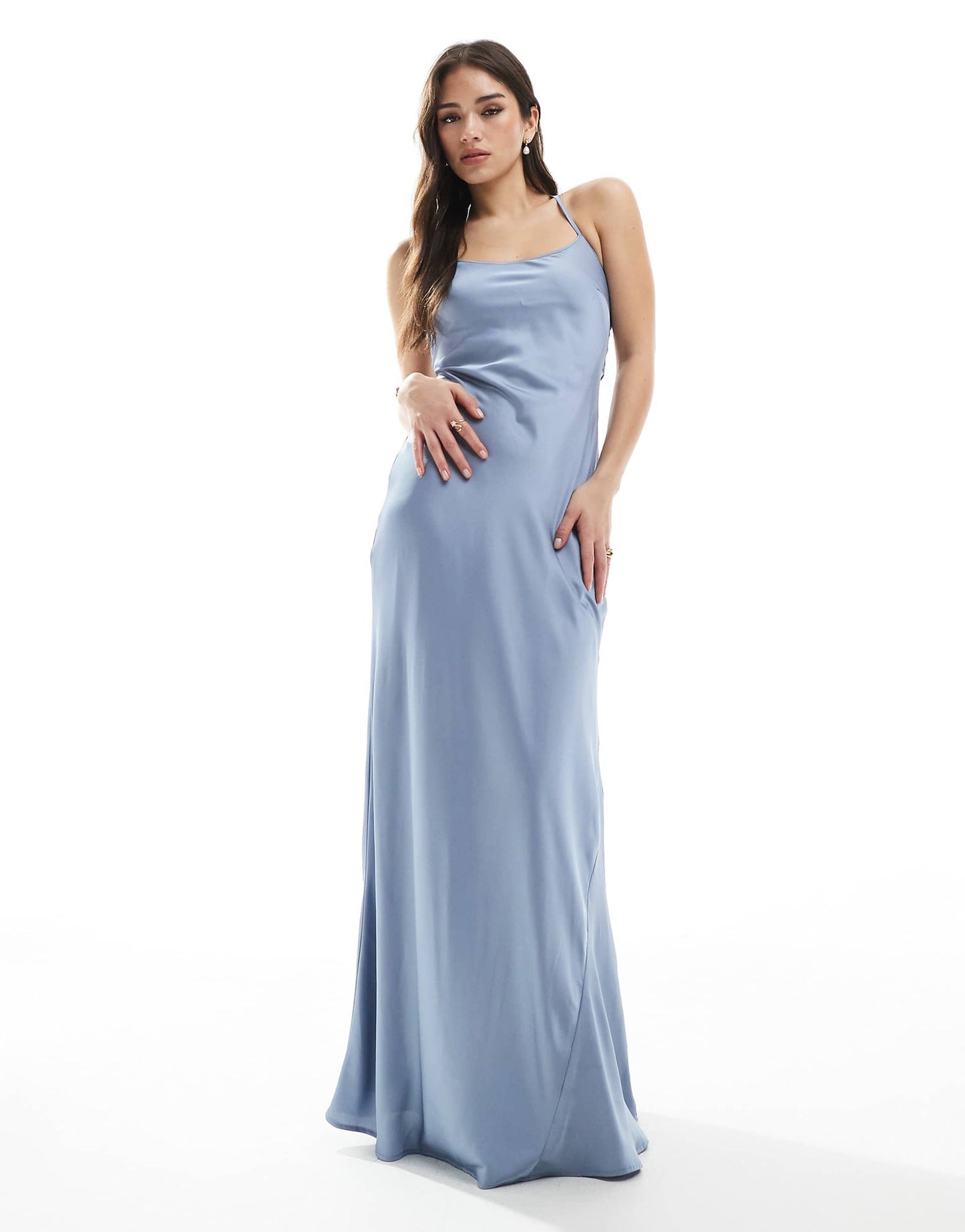 Bridesmaid Cami Satin Maxi Dress With Chiffon Tie Back