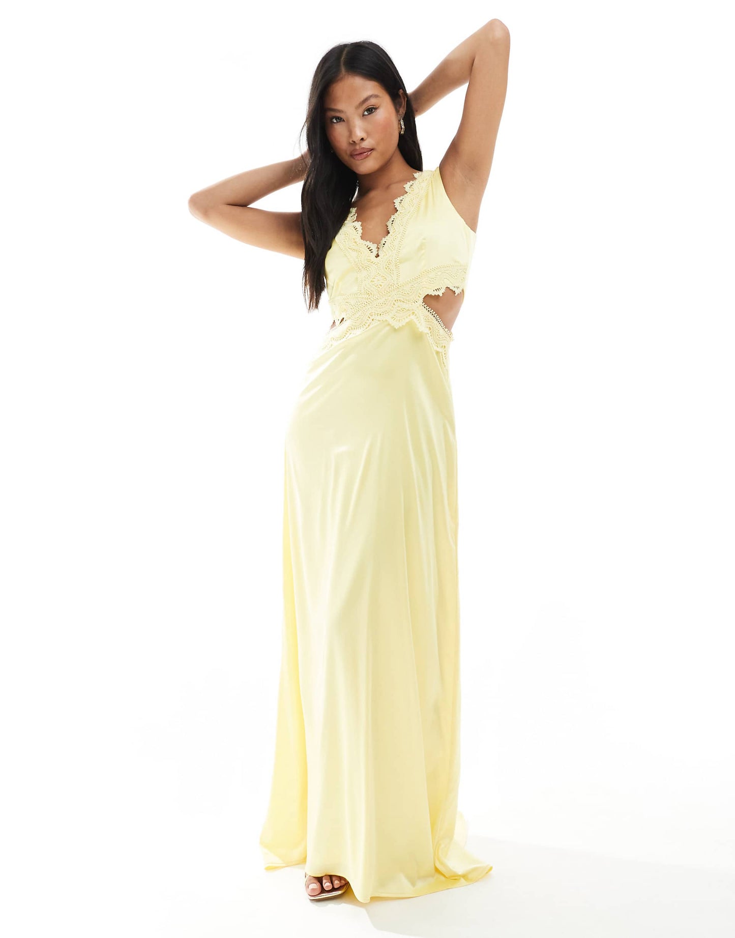 Petite Bridesmaid Satin Maxi Dress With Scalloped Lace Detail