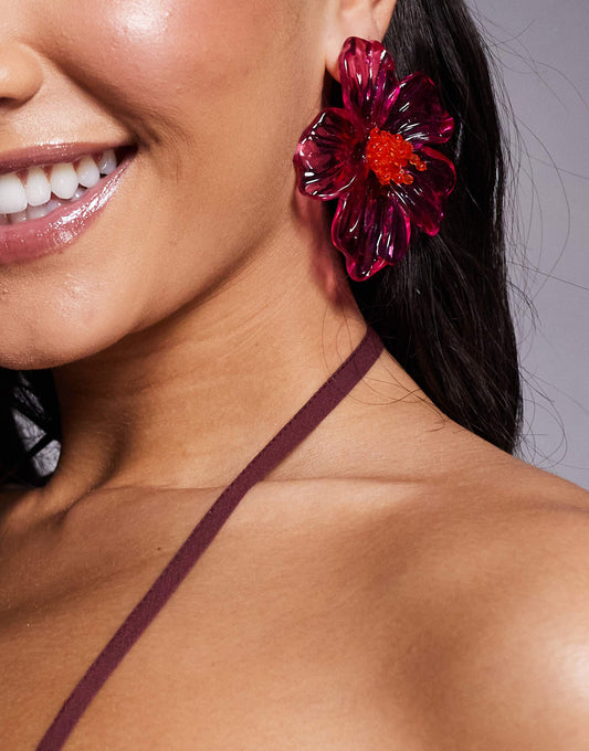 Resin Oversized Flower Stud Earrings