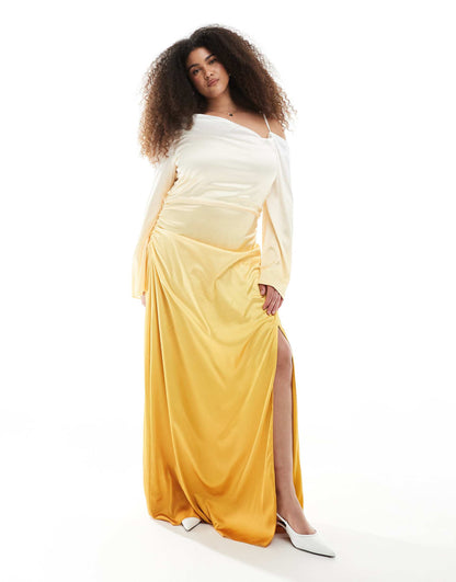 Plus Bridesmaid Long Sleeve Ombre Maxi Dress