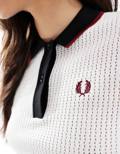 Pointelle Knitted Long Sleeve Polo Shirt