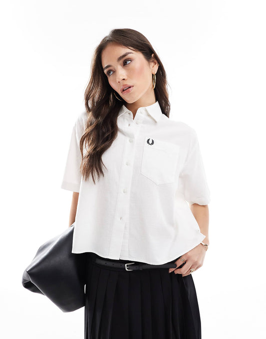 Cropped Short Sleeve Seersucker Shirt