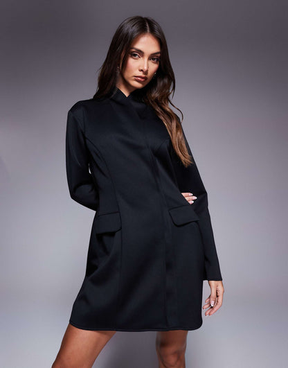 High Wrap Neck Blazer Mini Dress