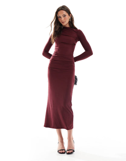 Polyamide Sculpt Gathered Detail Maxi Dress