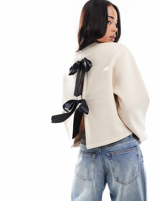 Contrast Bow Back Detail Sweatshirt