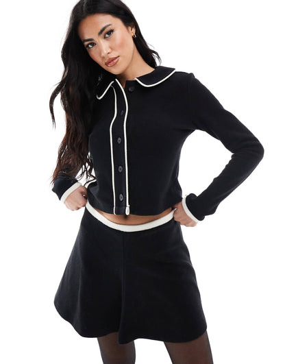 Contrast Trim Soft Touch Rib Cardigan