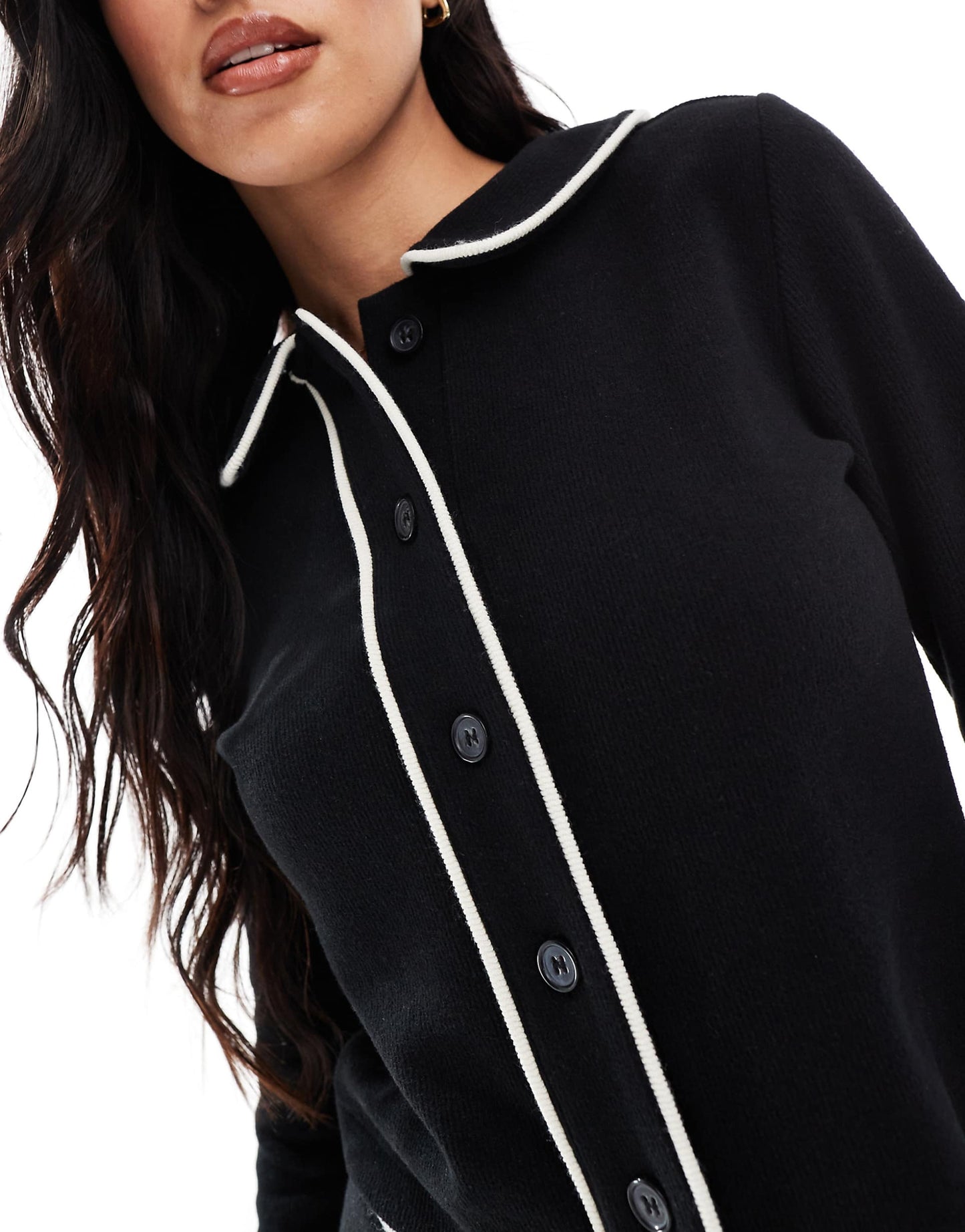 Contrast Trim Soft Touch Rib Cardigan