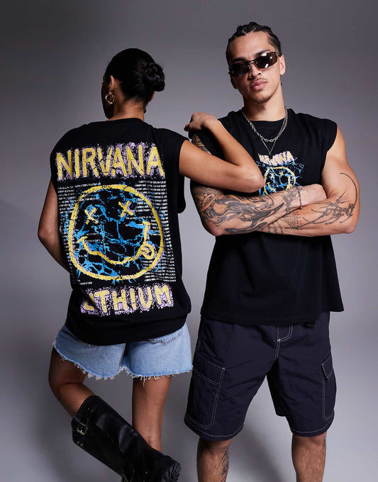 Nirvana Unisex Boxy Oversized Vest With Large Scale Prints