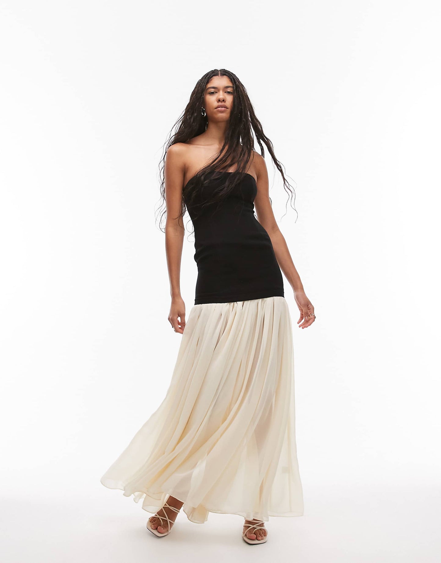 Bandeau Drop Waist Chiffon Maxi Dress