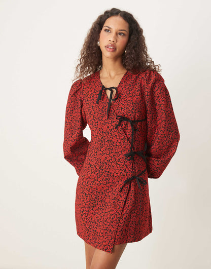 Bow Detail Wrap Mini Dress