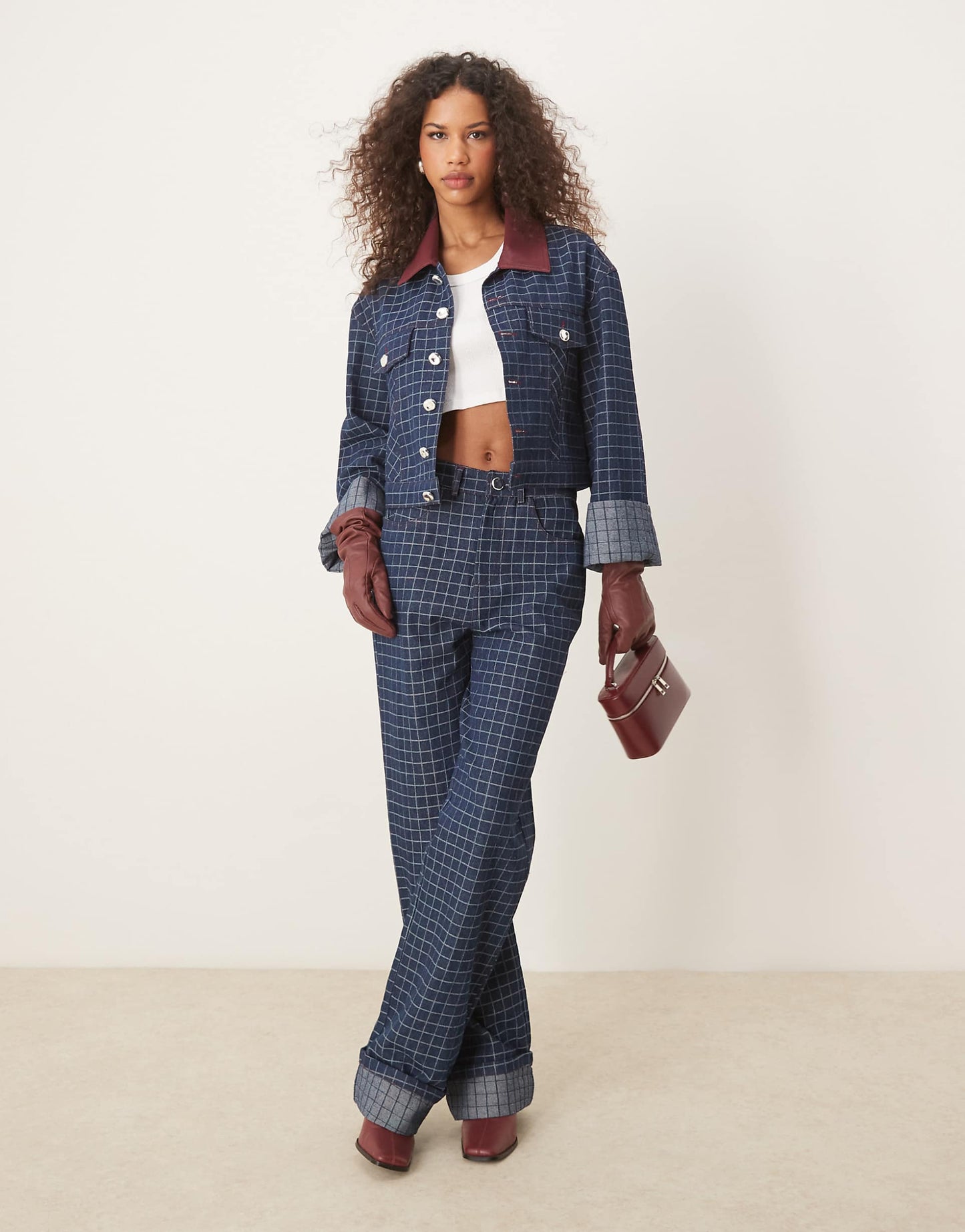 Contrast Pu Collar Denim Jacket Co-Ord