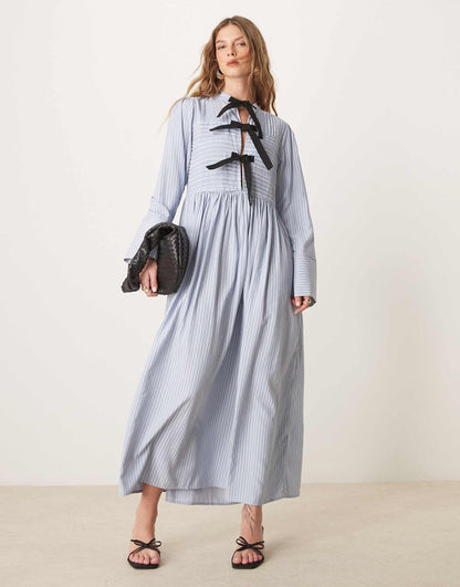 Bow Detail Stripe Midi Dress