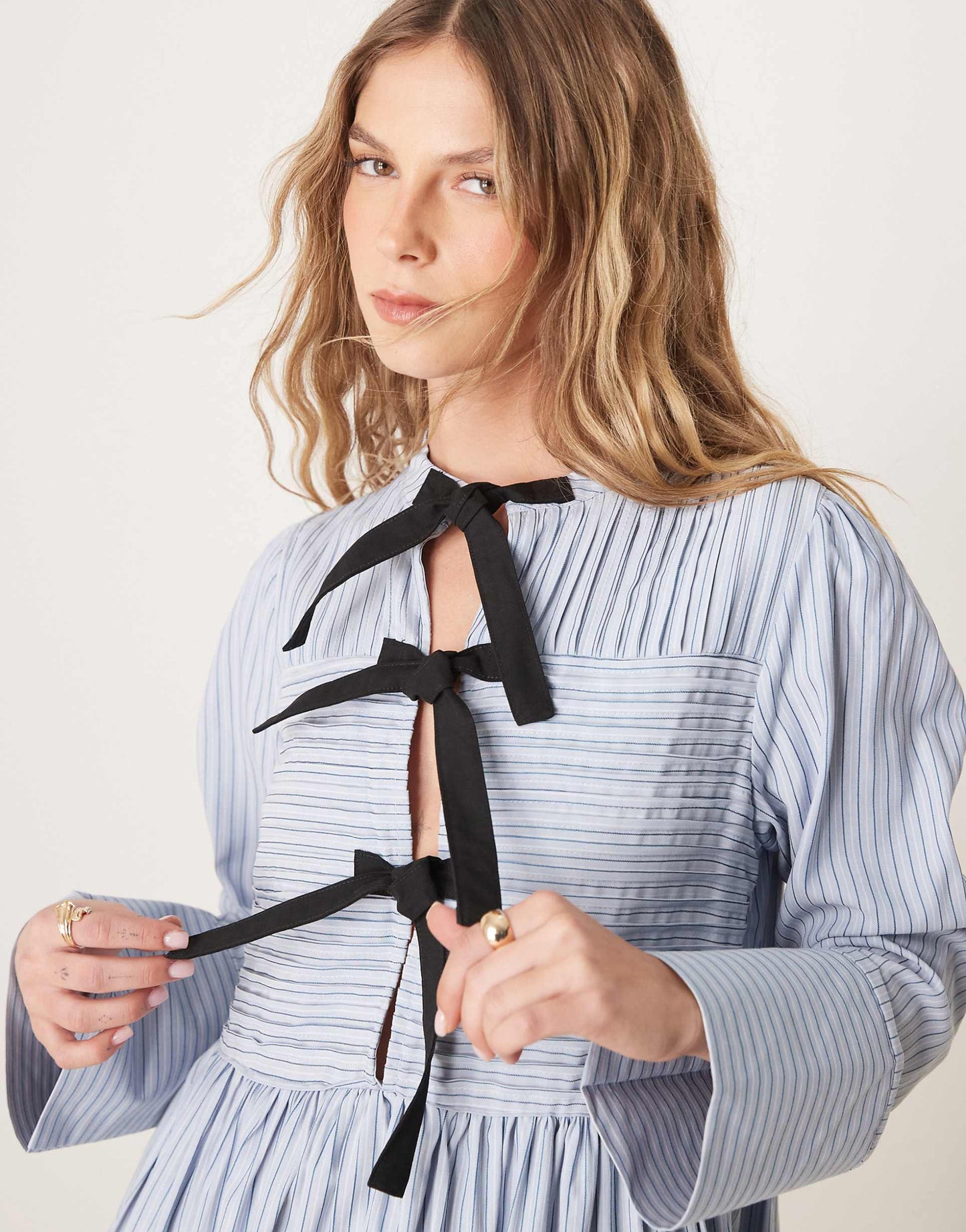 Bow Detail Stripe Midi Dress