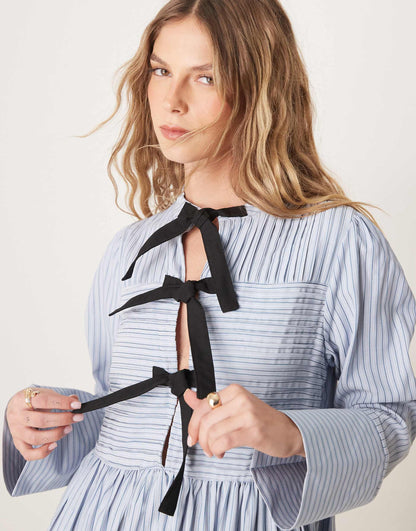 Bow Detail Stripe Midi Dress