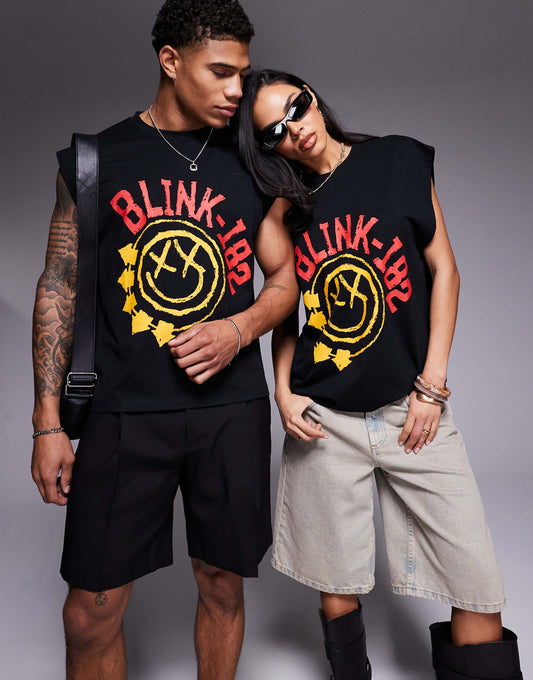 Unisex Boxy Oversized Vest With Blink 182 Print