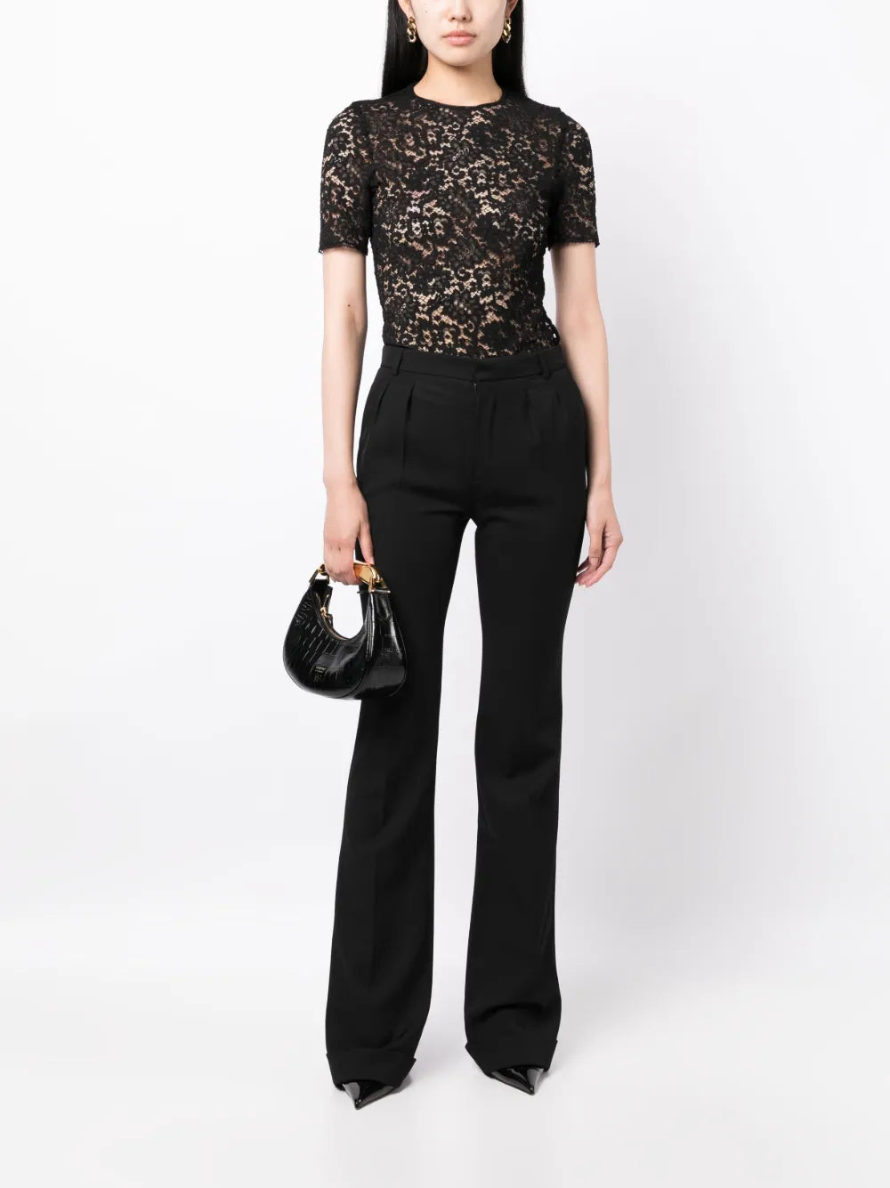 Floral-Lace Short-Sleeved T-Shirt