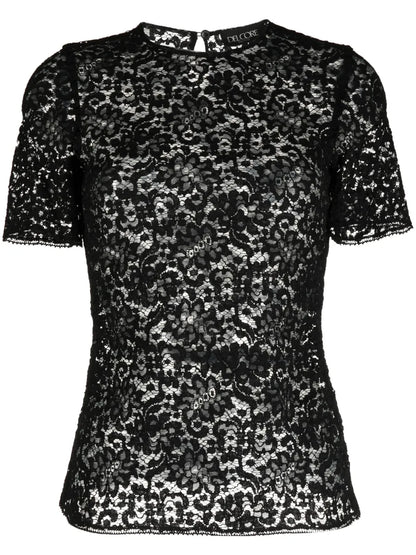 Floral-Lace Short-Sleeved T-Shirt