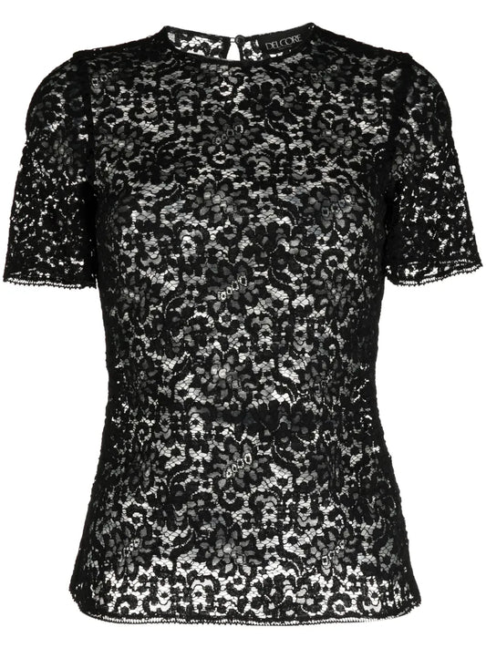 Floral-Lace Short-Sleeved T-Shirt