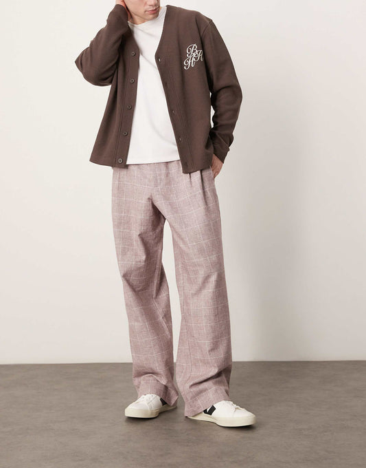 Wide Leg Smart Trousers With Textured Check