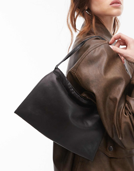 Leather Ruched Top Shoulder Bag