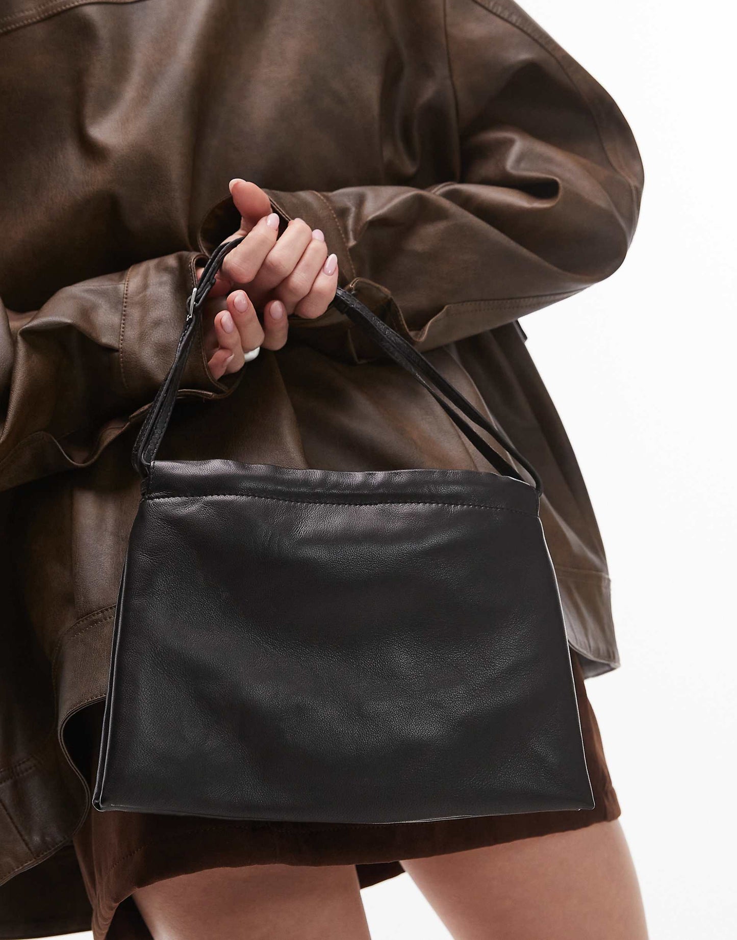Leather Ruched Top Shoulder Bag